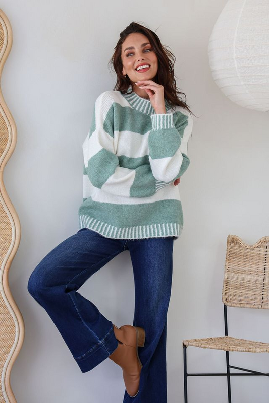 Tilly Stripe Knit - Sage/Ivory