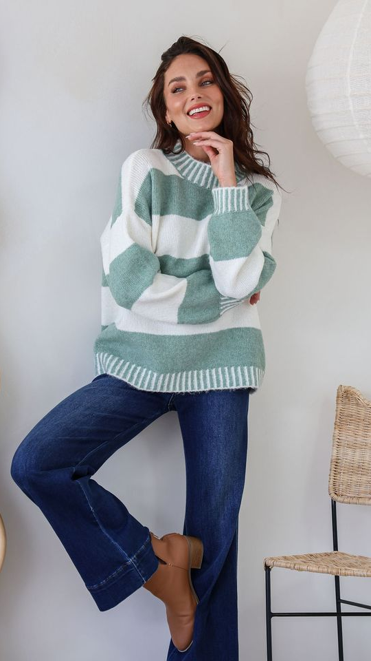 Tilly Stripe Knit - Sage/Ivory