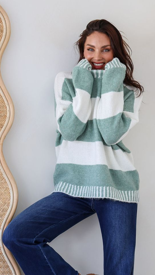 Tilly Stripe Knit - Sage/Ivory
