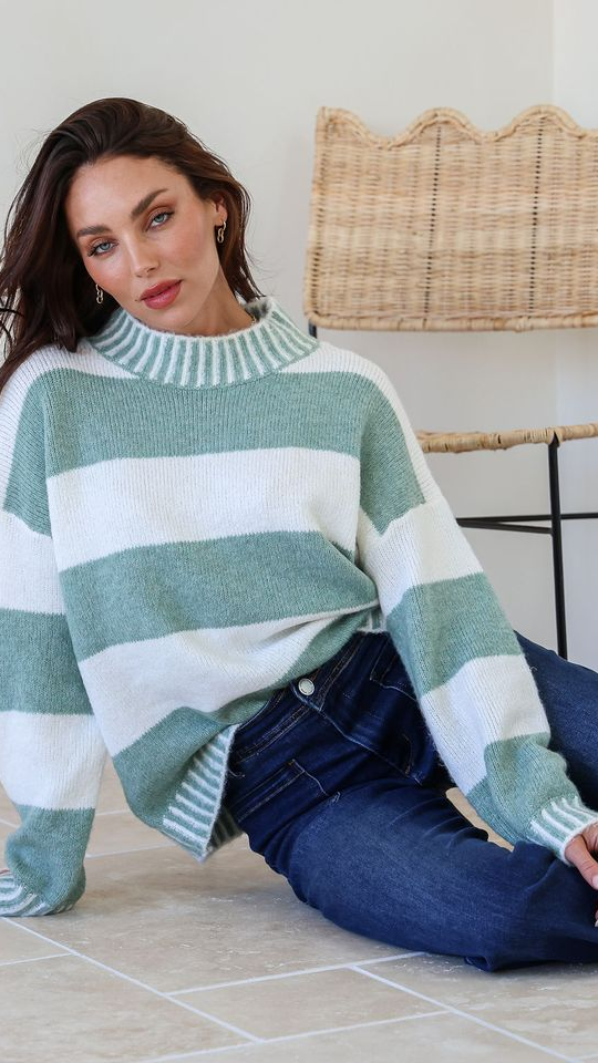 Tilly Stripe Knit - Sage/Ivory