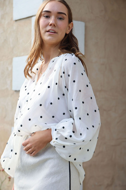 Tobi Shirt – White & Black Spot