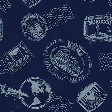 Travel Gift Wrap - Silver on Navy on White