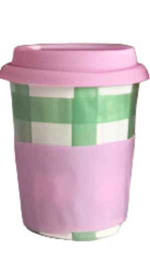 Travel Mug - Mint Green Gingham