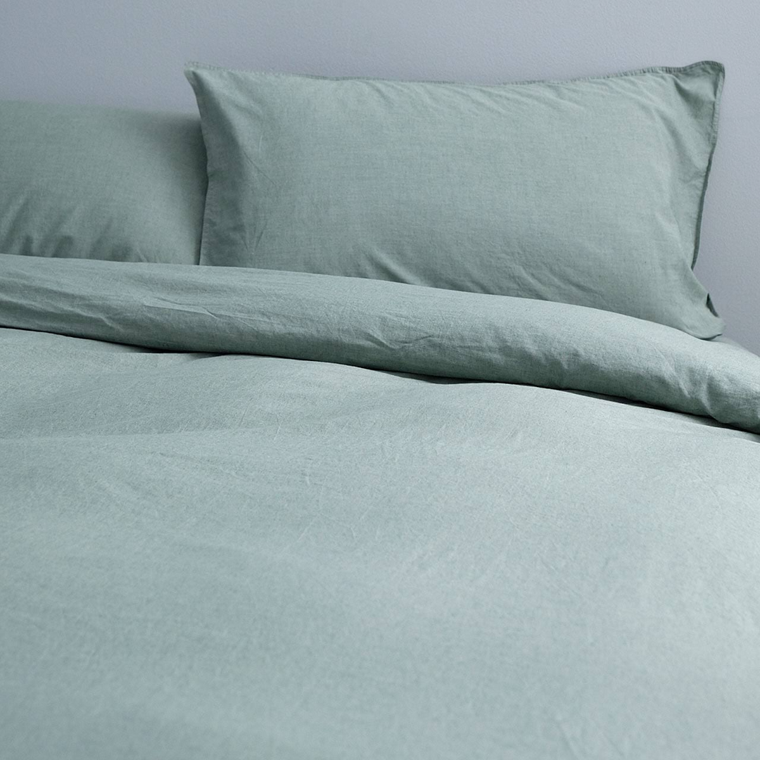 Vintage Softwash Cotton Quilt Cover Set (Single) - Forest Green