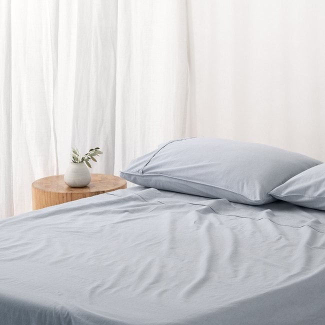 Vintage Softwash Cotton Sheet Set (Double) - Misty Blue