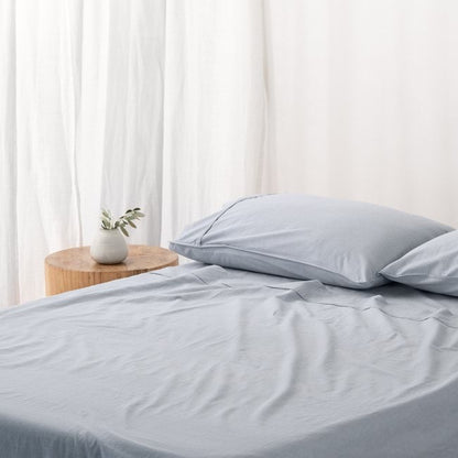 Vintage Softwash Cotton Sheet Set (Double) - Misty Blue