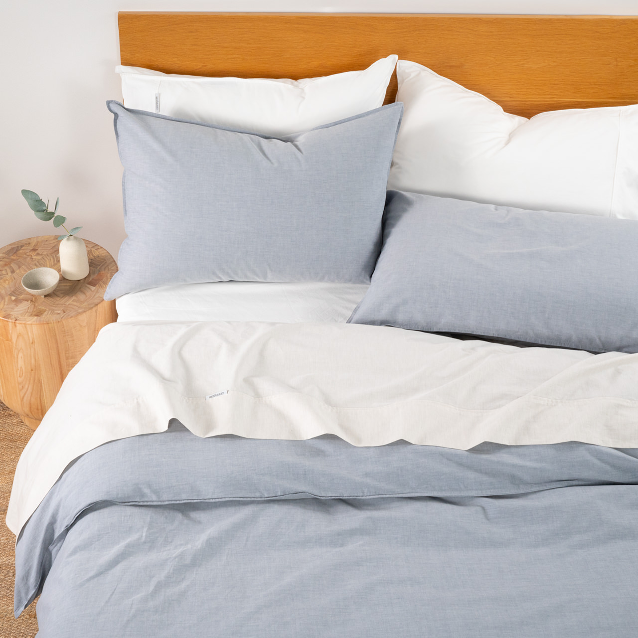 Vintage Softwash Cotton Quilt Cover Set (Queen) - Denim