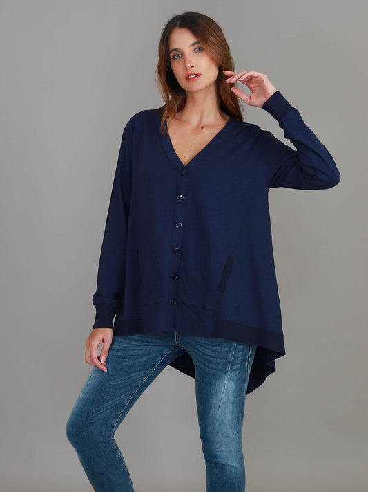 Weslie Long Sleeve Asymmetrical Cardigan - Navy
