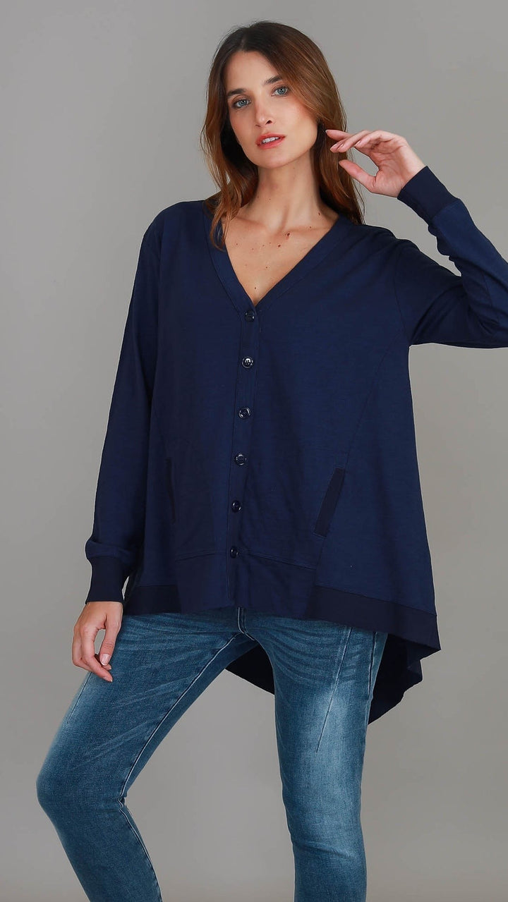 Weslie Long Sleeve Asymmetrical Cardigan - Navy