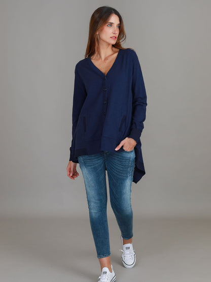 Weslie Long Sleeve Asymmetrical Cardigan - Navy