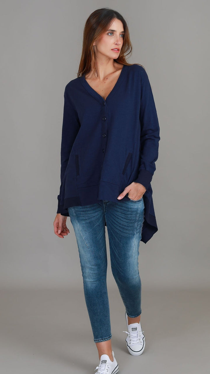 Weslie Long Sleeve Asymmetrical Cardigan - Navy
