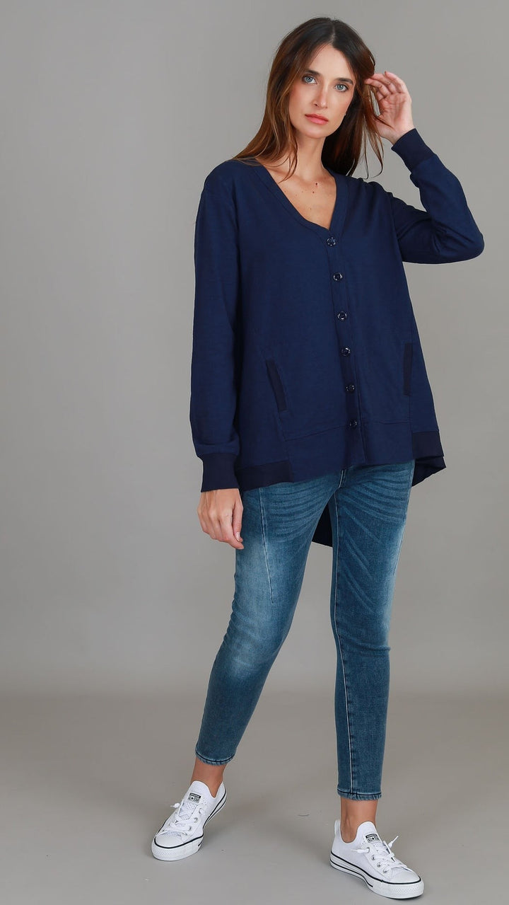 Weslie Long Sleeve Asymmetrical Cardigan - Navy