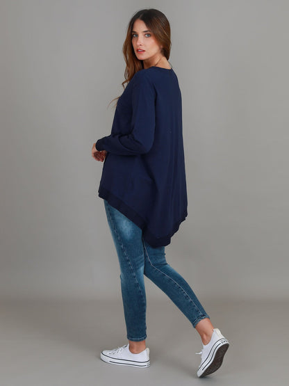 Weslie Long Sleeve Asymmetrical Cardigan - Navy