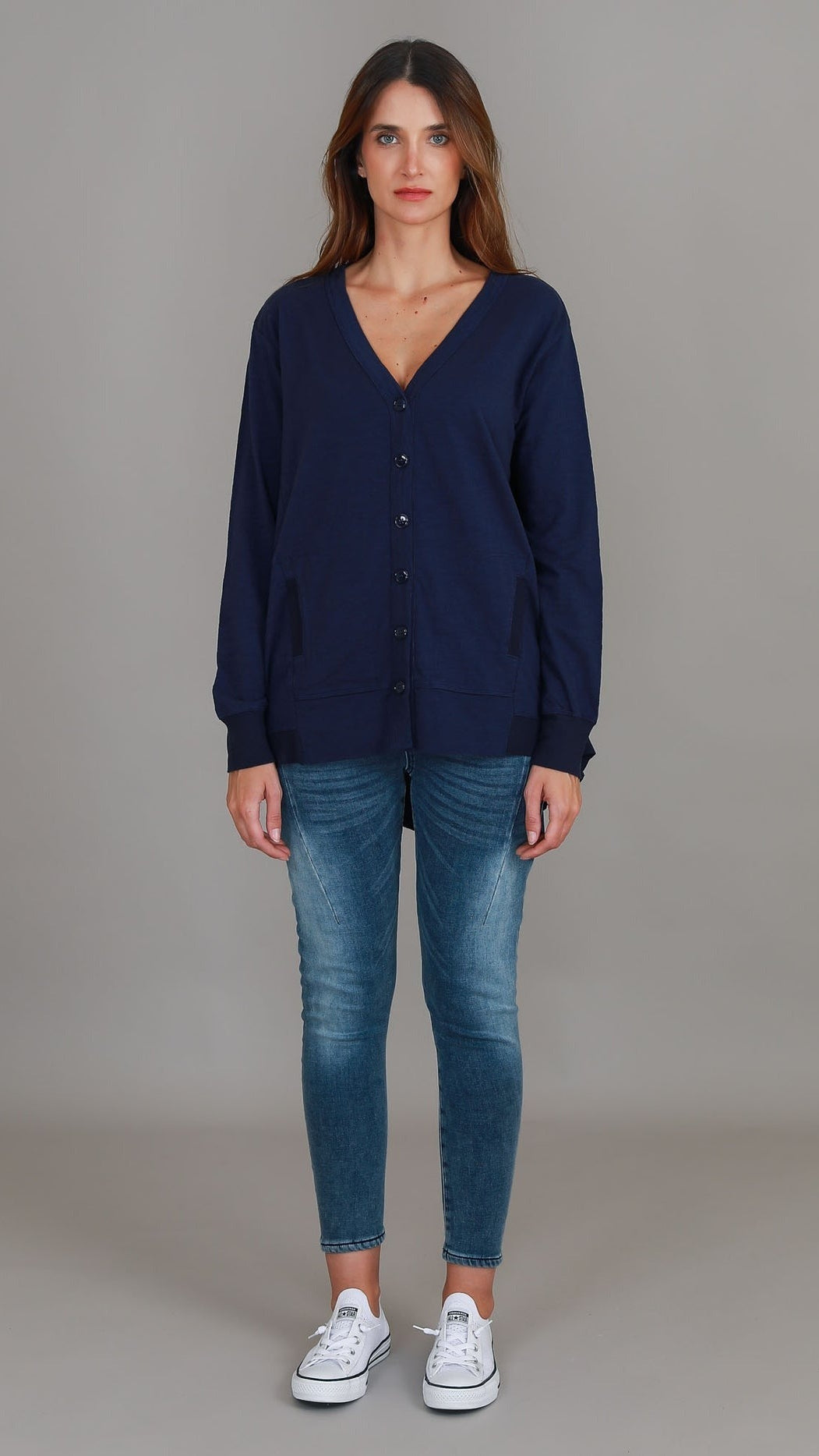 Weslie Long Sleeve Asymmetrical Cardigan - Navy