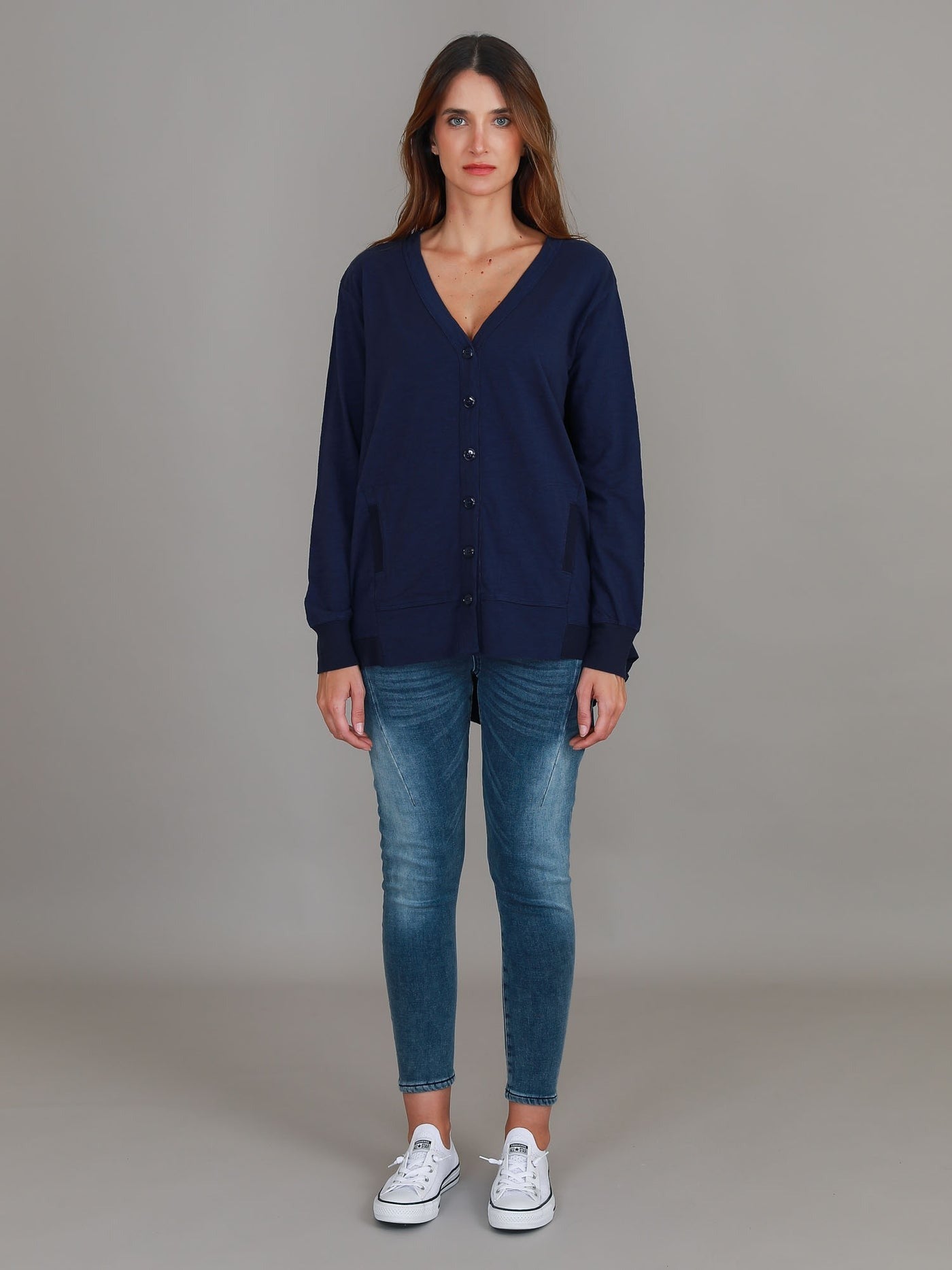 Weslie Long Sleeve Asymmetrical Cardigan - Navy