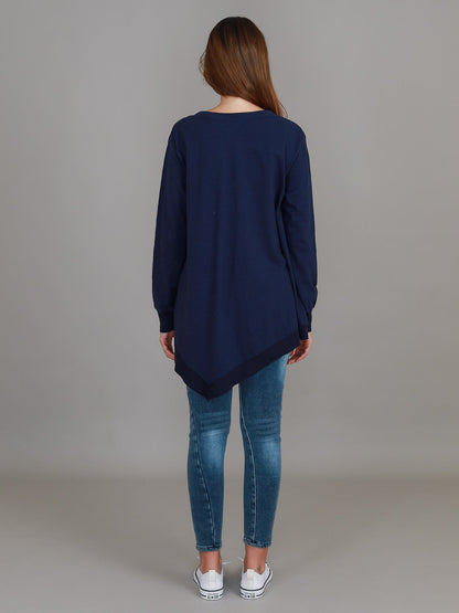 Weslie Long Sleeve Asymmetrical Cardigan - Navy