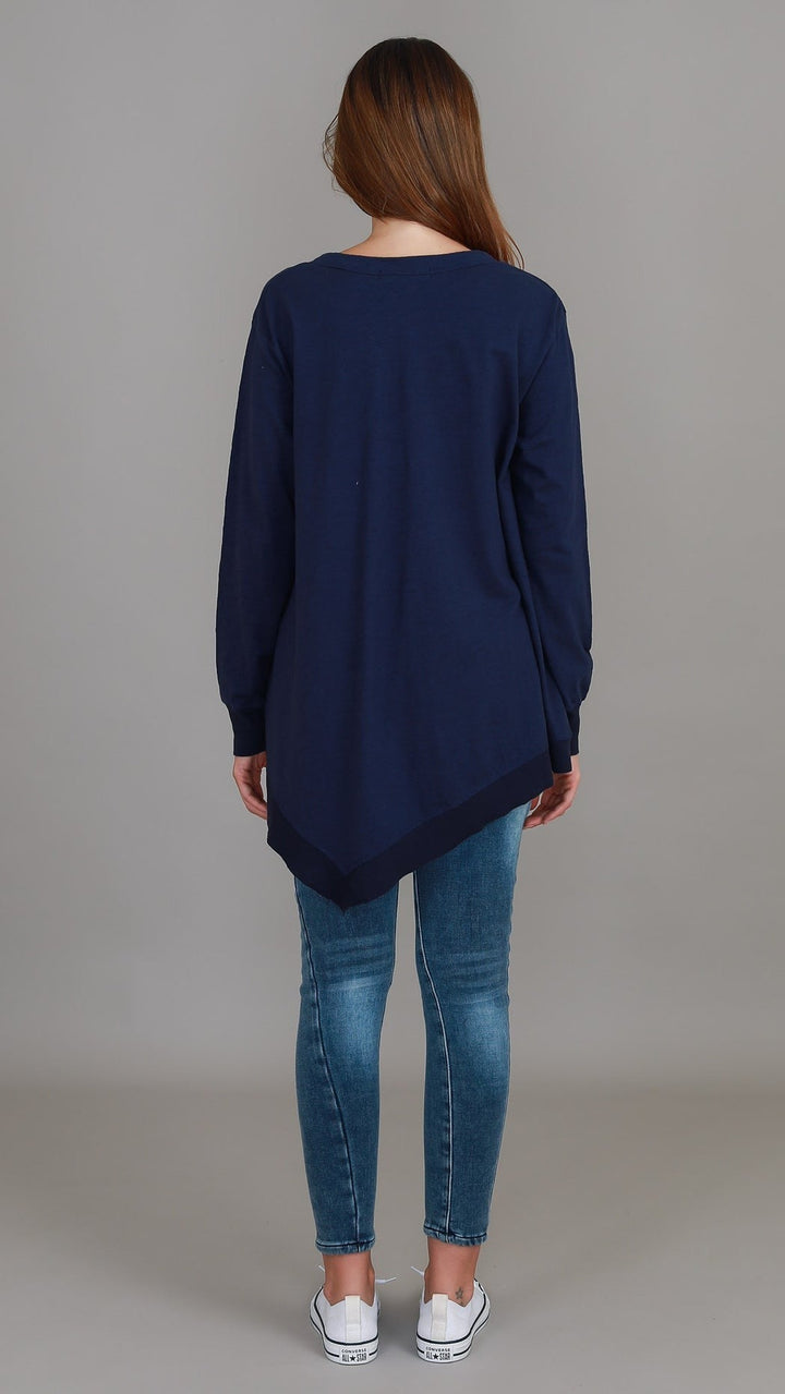 Weslie Long Sleeve Asymmetrical Cardigan - Navy