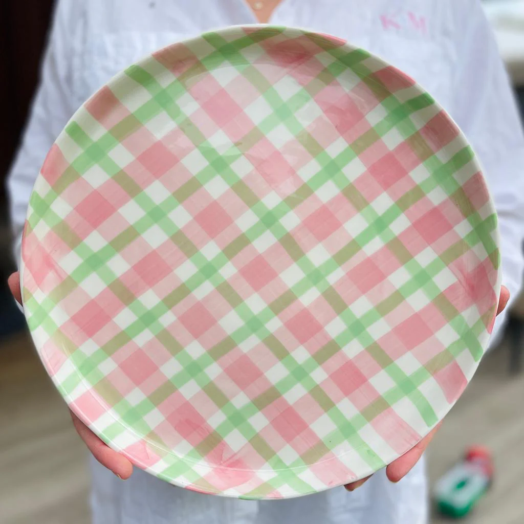 Gingham Platter - Green/Pink