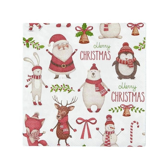 Xmas Crew Napkin Set (20 Pack) - Red &amp; White