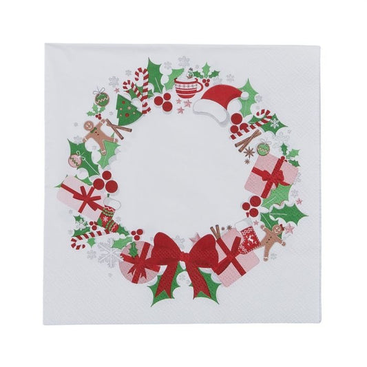 Xmas Wreath Napkin Set (20 Pack)