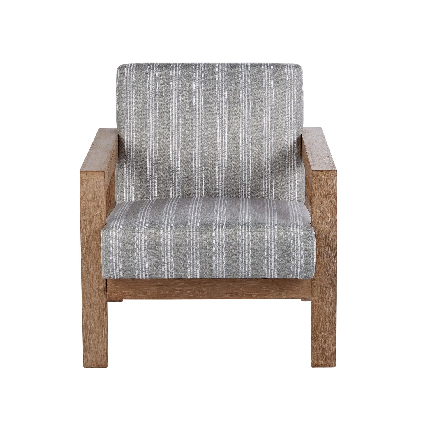 Striped Fabric Wooden Armchair - Green, White & Walnut