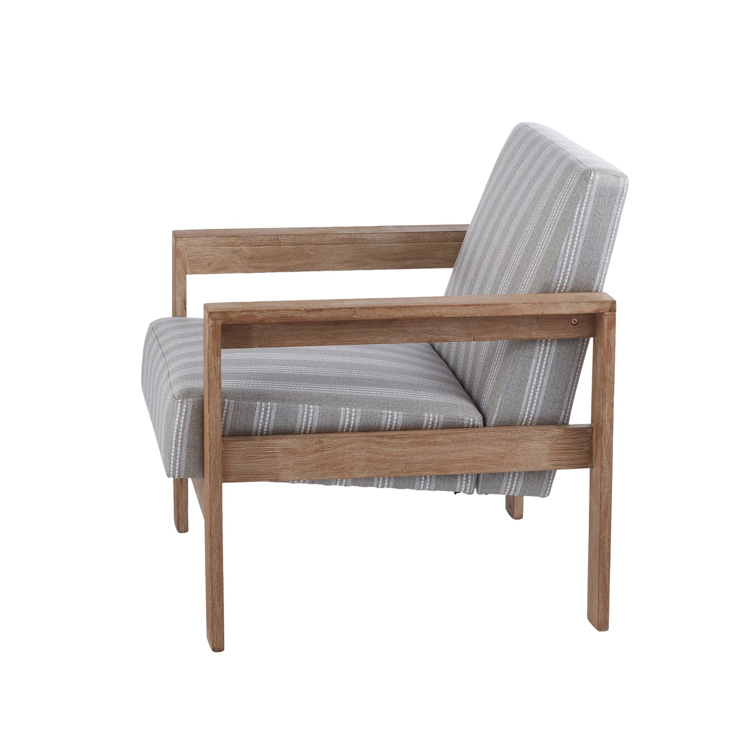 Striped Fabric Wooden Armchair - Green, White & Walnut