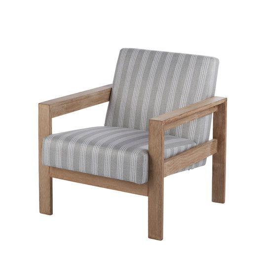 Striped Fabric Wooden Armchair - Green, White & Walnut