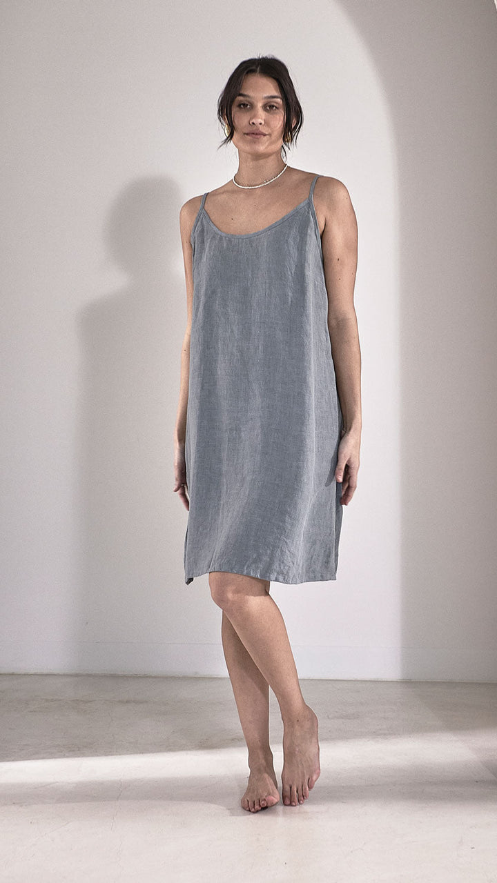 Fundamental Linen Slip Dress - Blue