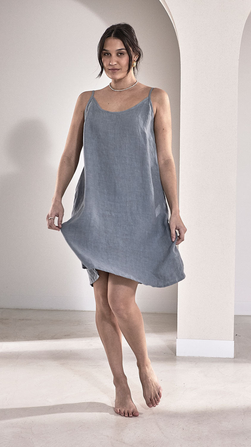 Fundamental Linen Slip Dress - Blue