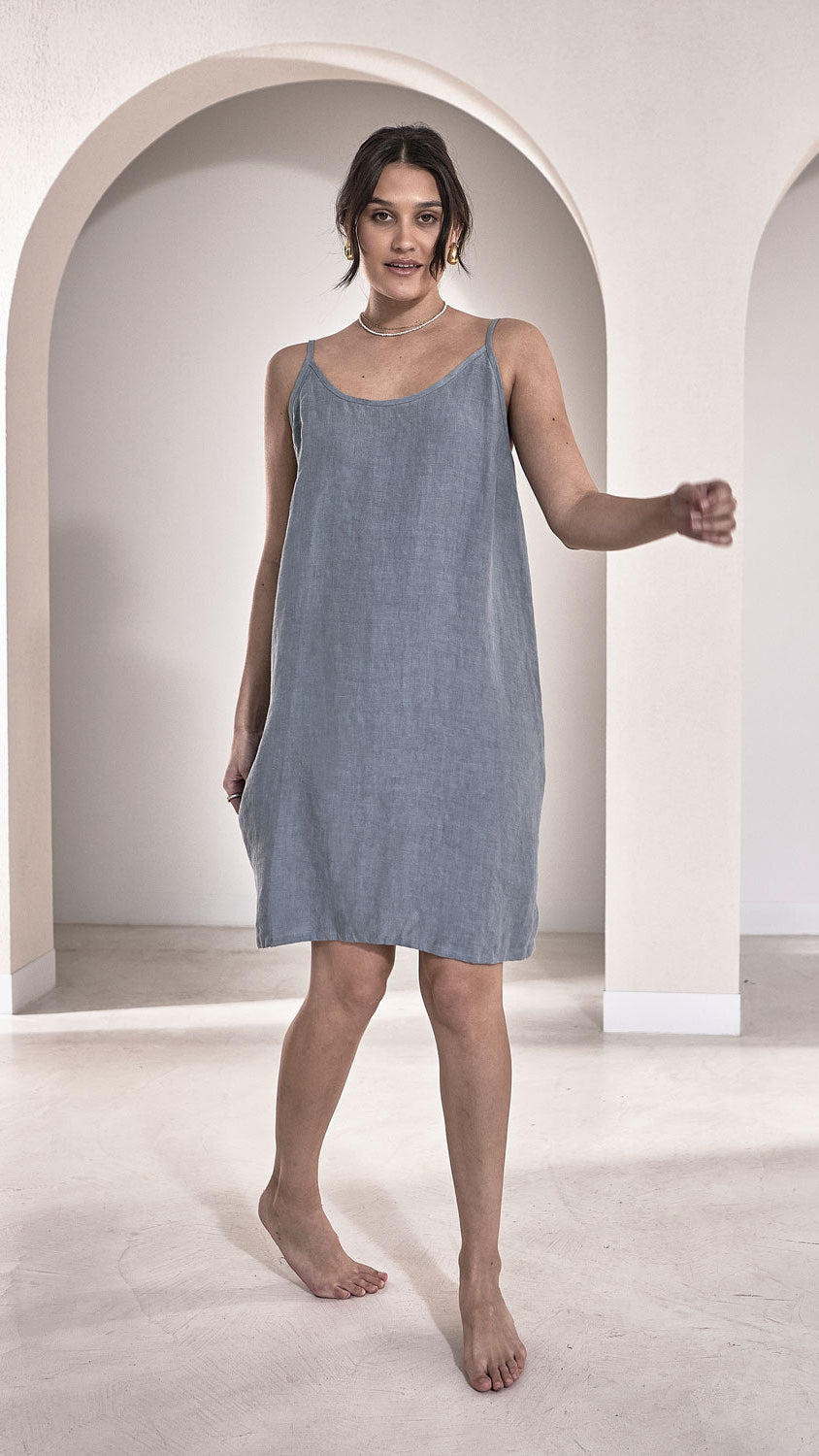 Fundamental Linen Slip Dress - Blue
