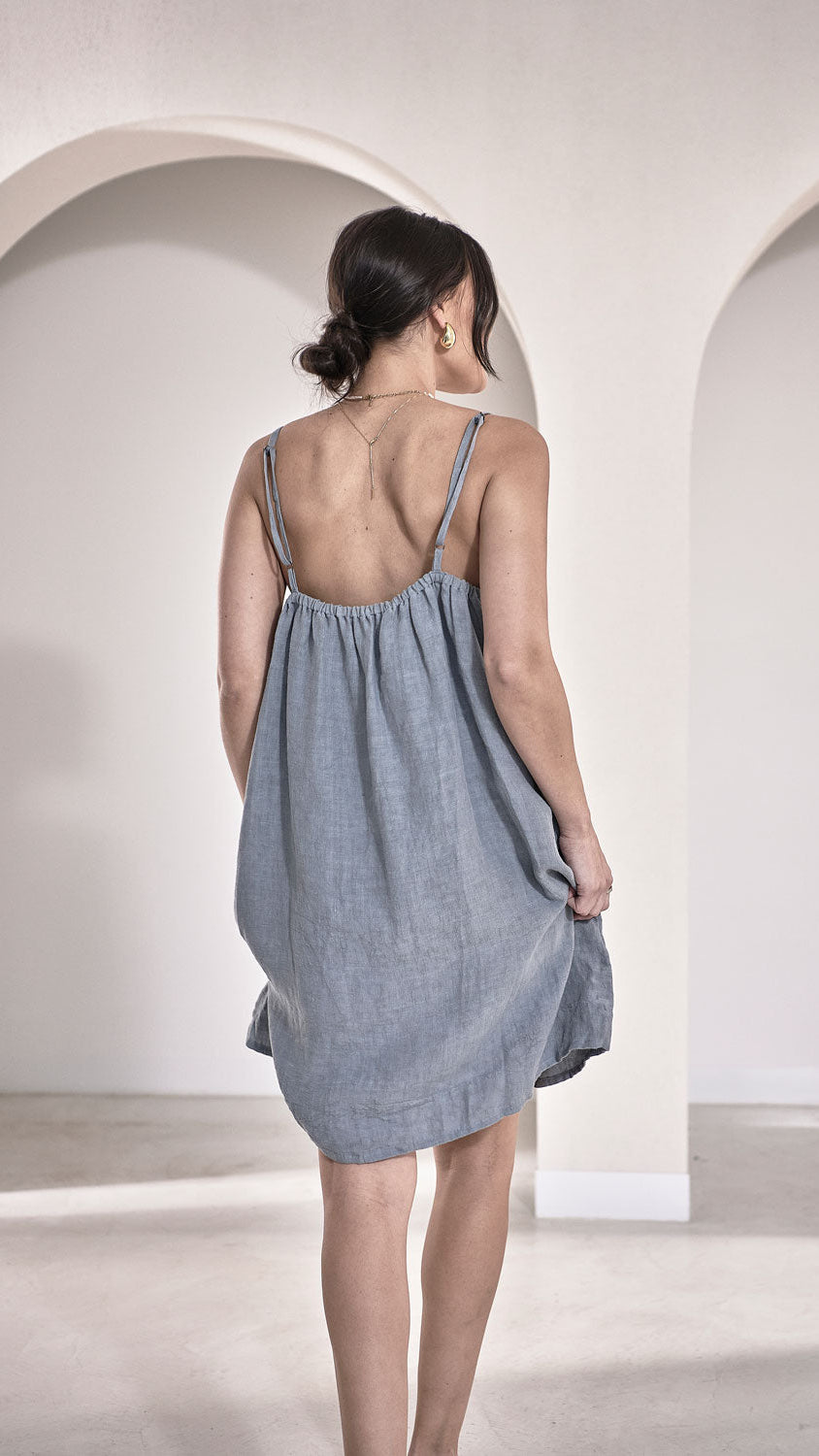 Fundamental Linen Slip Dress - Blue