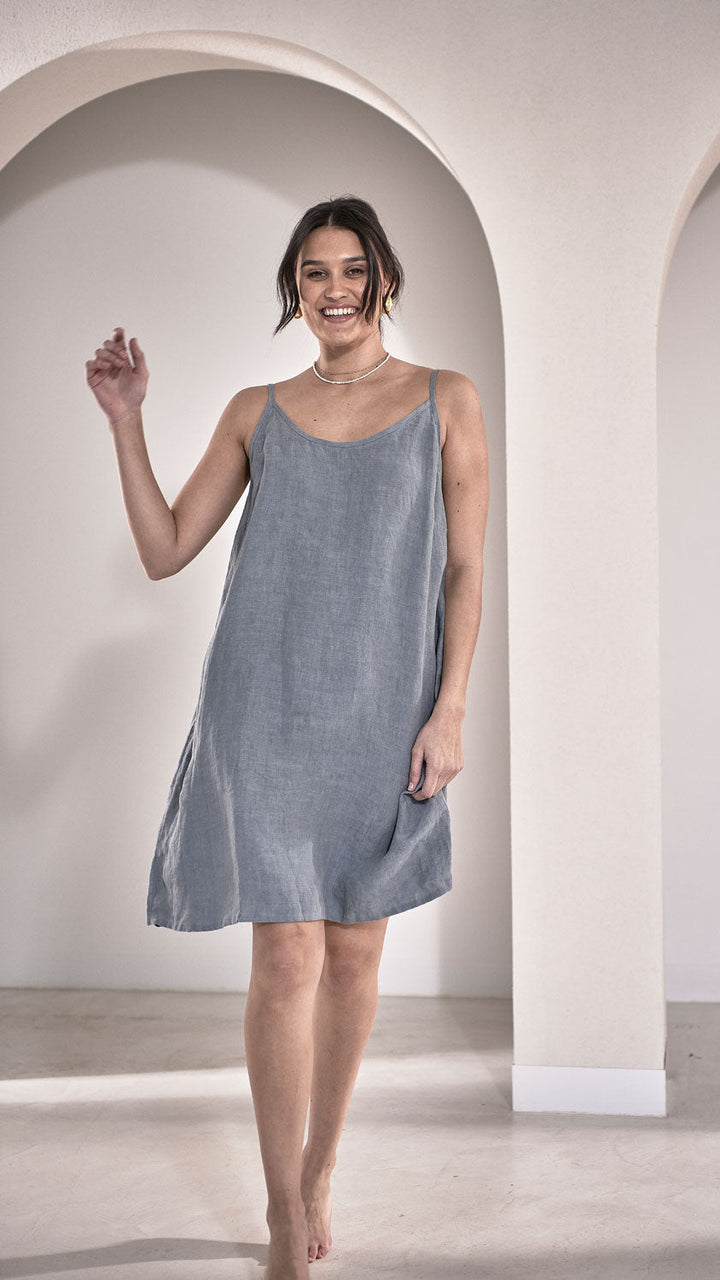 Fundamental Linen Slip Dress - Blue