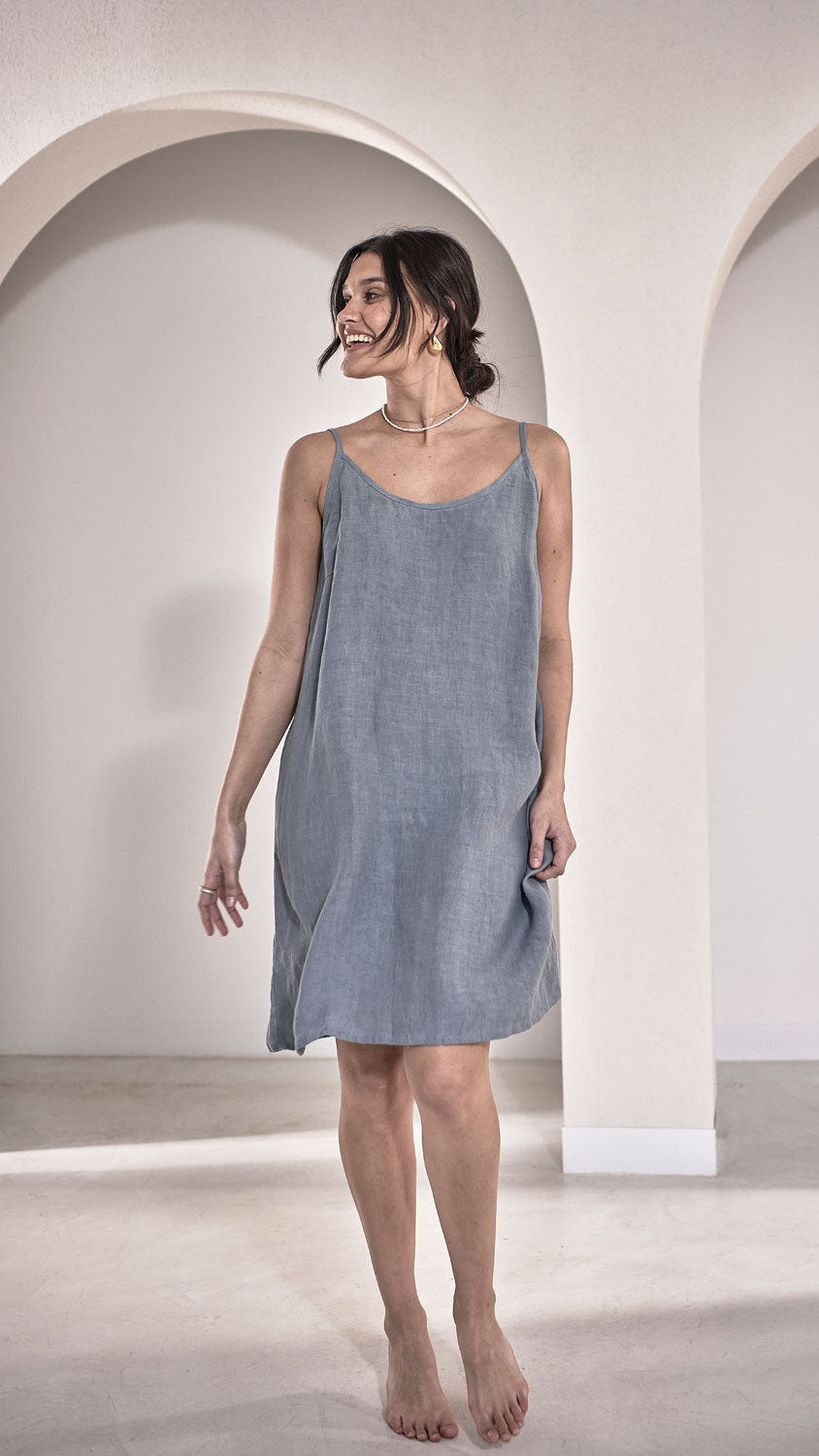 Fundamental Linen Slip Dress - Blue
