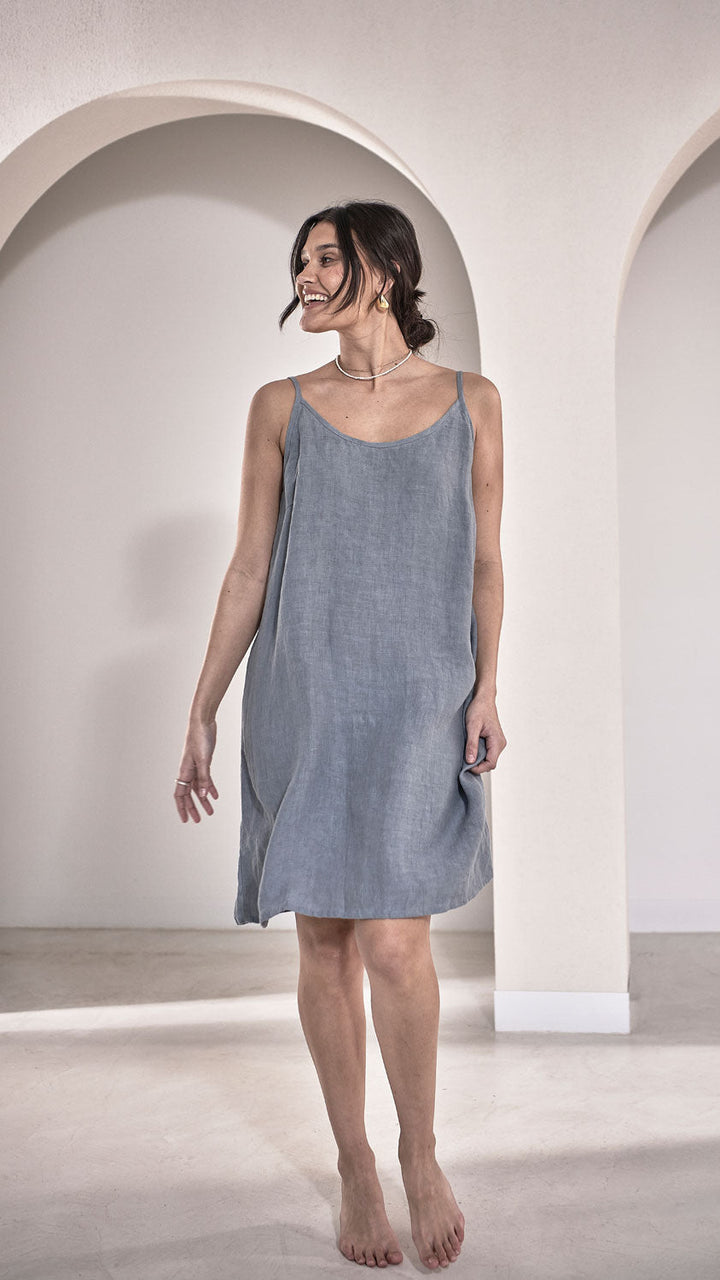 Fundamental Linen Slip Dress - Blue