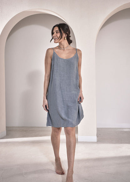 Fundamental Linen Slip Dress - Blue