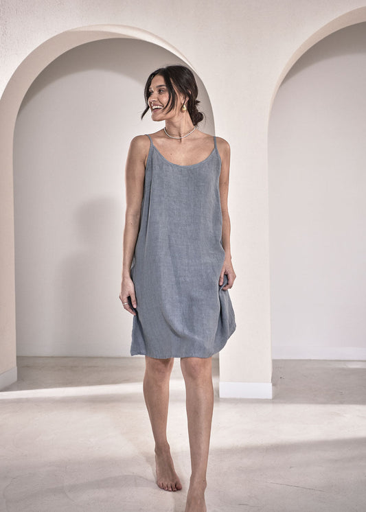 Fundamental Linen Slip Dress - Blue
