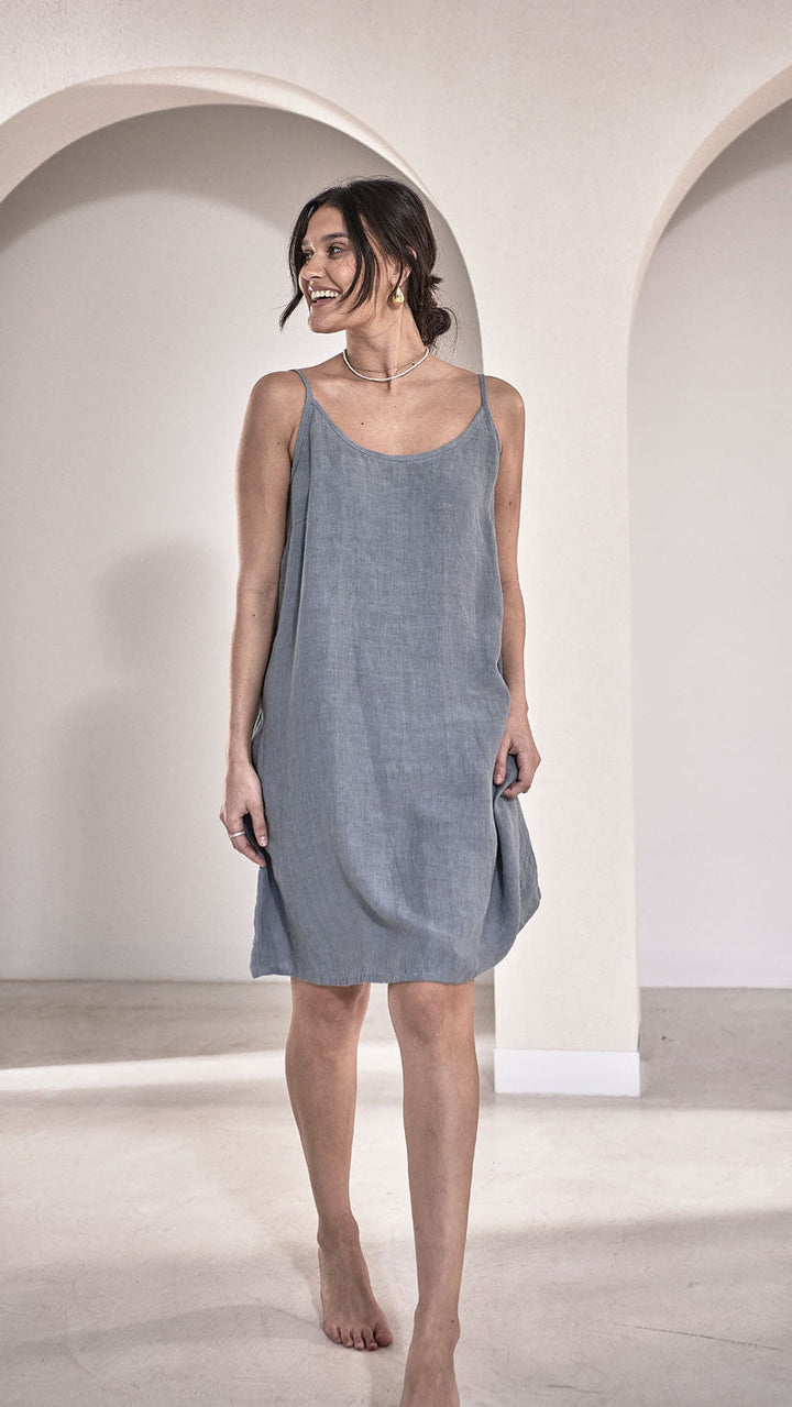 Fundamental Linen Slip Dress - Blue