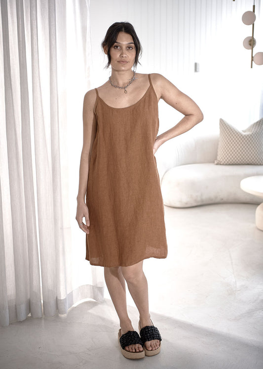 Fundamental Linen Slip Dress - Nutmeg