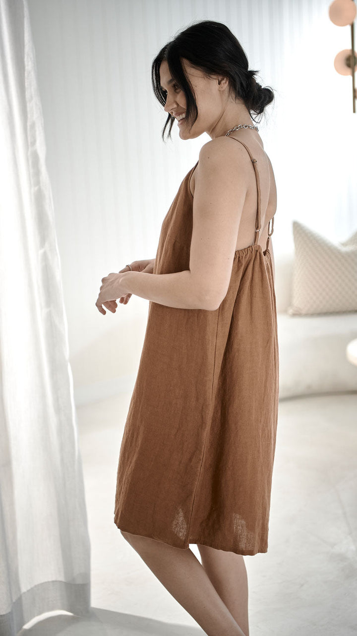 Fundamental Linen Slip Dress - Nutmeg