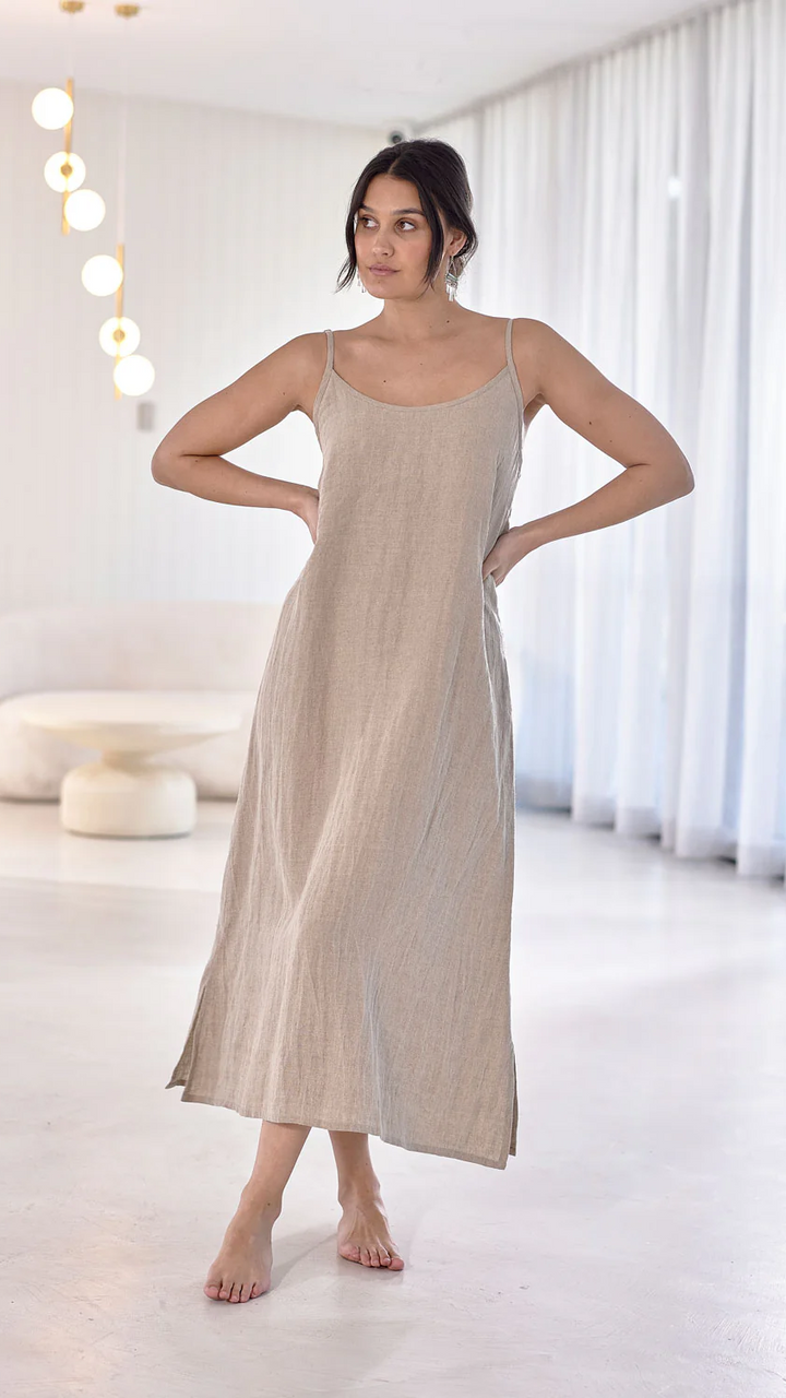 Fundamental Midi Linen Slip Dress - Natural