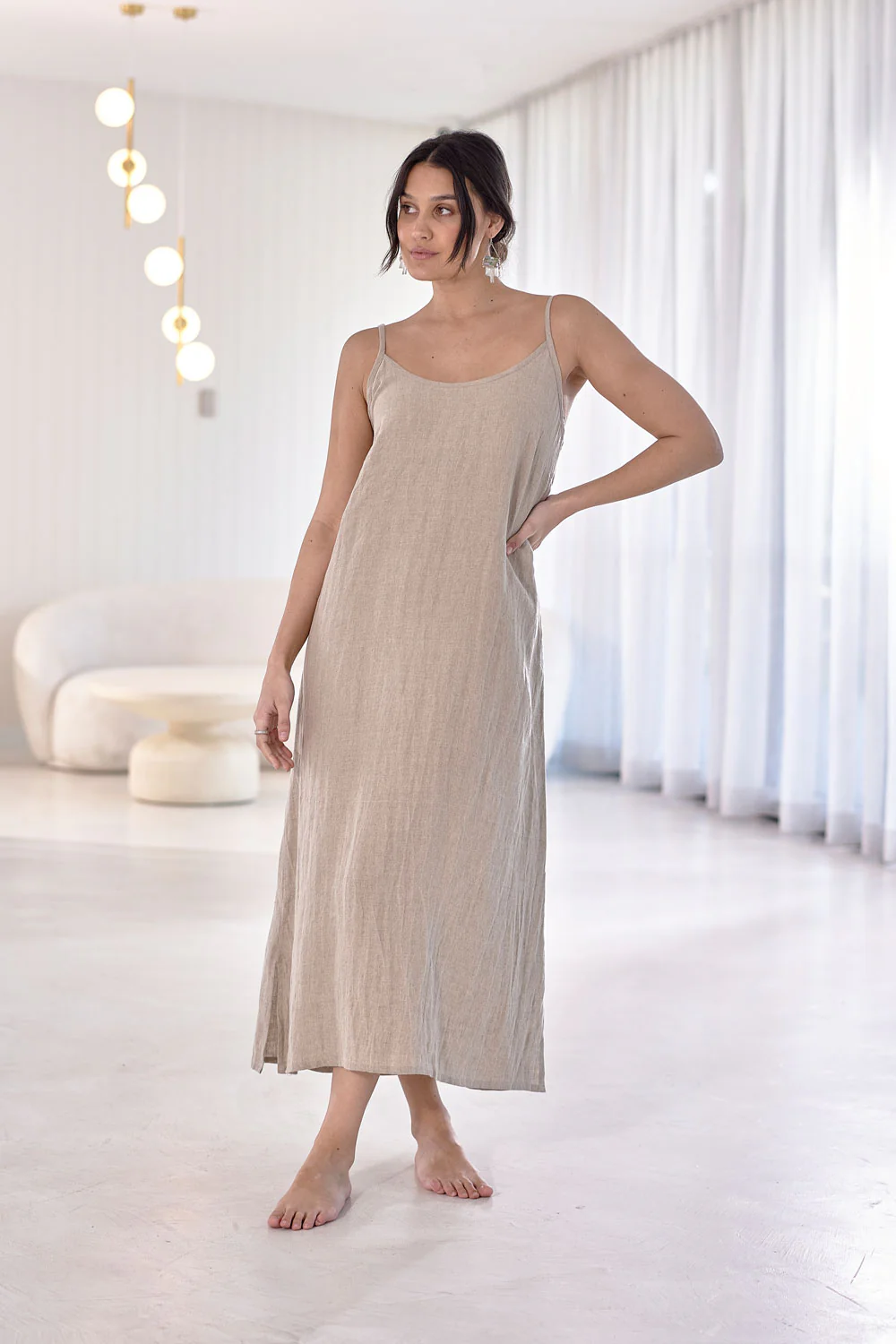 Fundamental Midi Linen Slip Dress - Natural