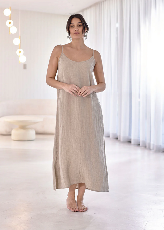 Fundamental Midi Linen Slip Dress - Natural