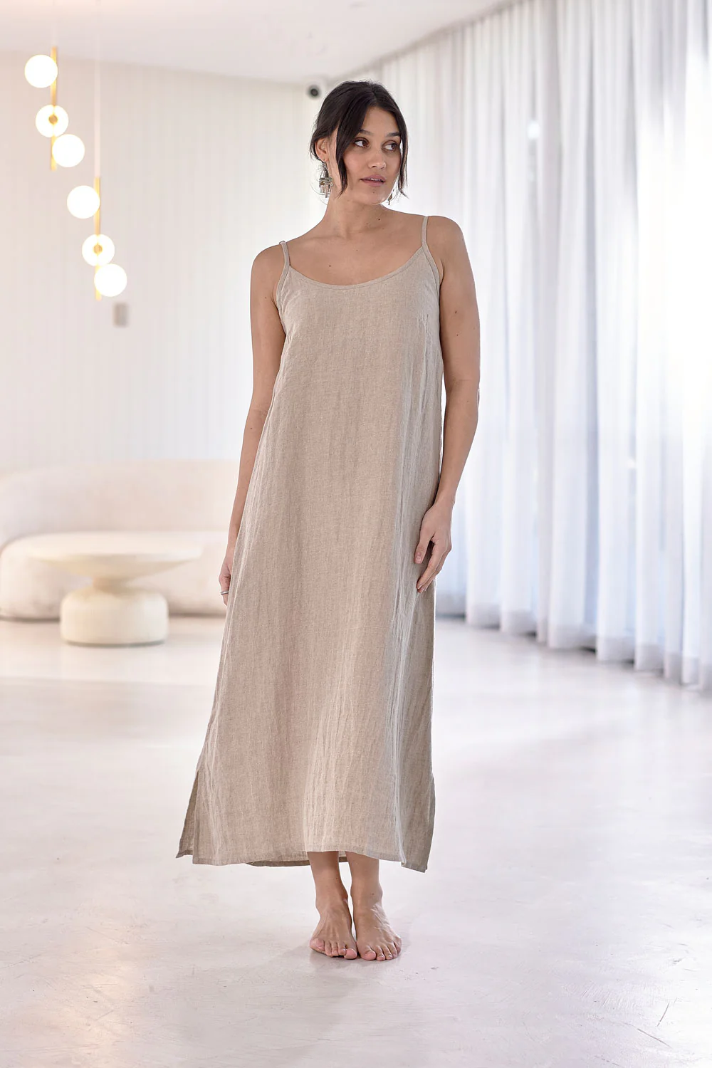 Fundamental Midi Linen Slip Dress - Natural