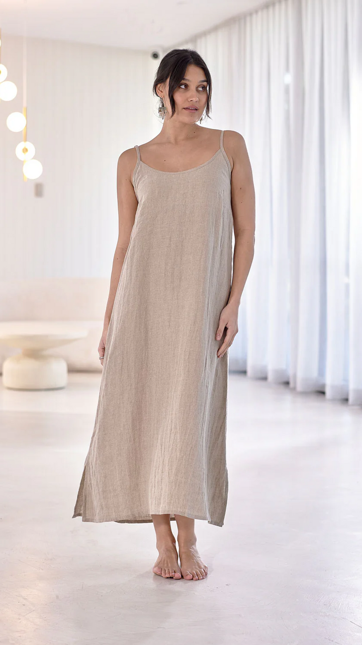Fundamental Midi Linen Slip Dress - Natural