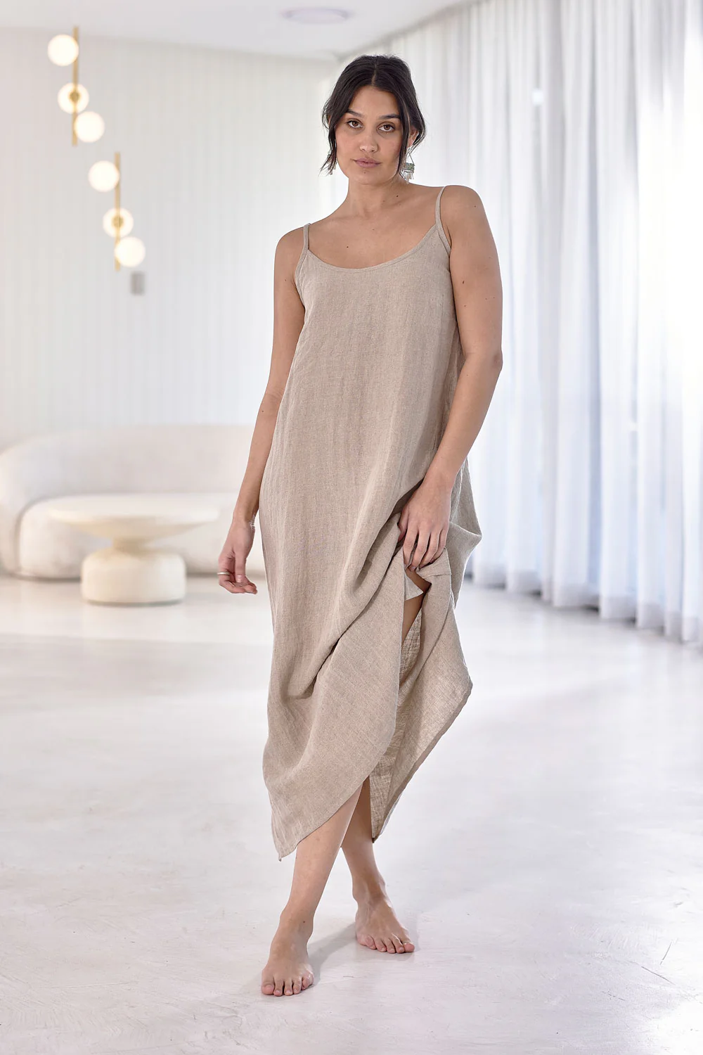 Fundamental Midi Linen Slip Dress - Natural