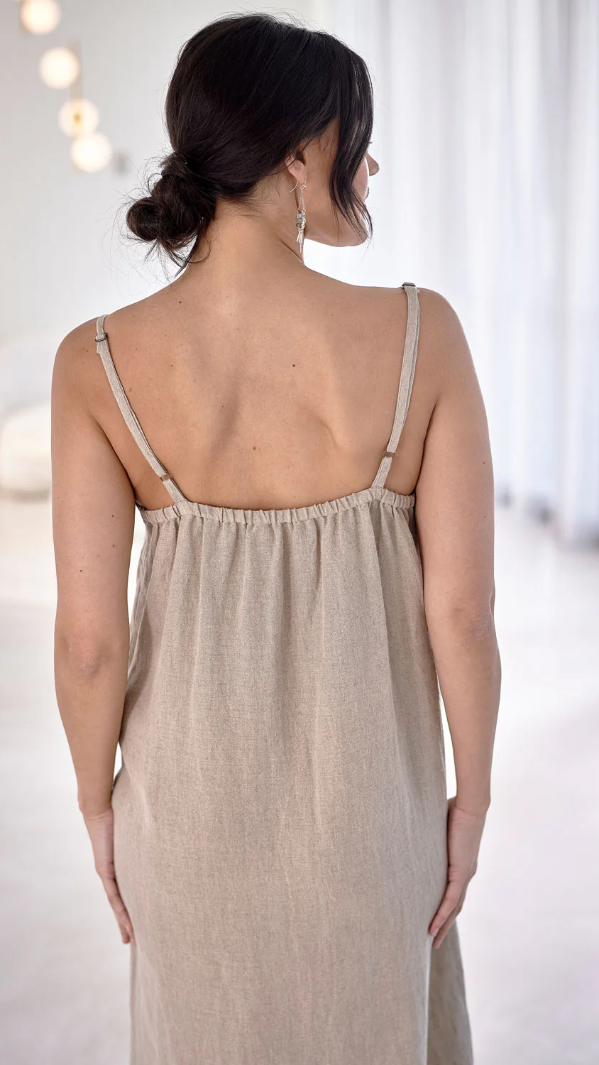 Fundamental Midi Linen Slip Dress - Natural