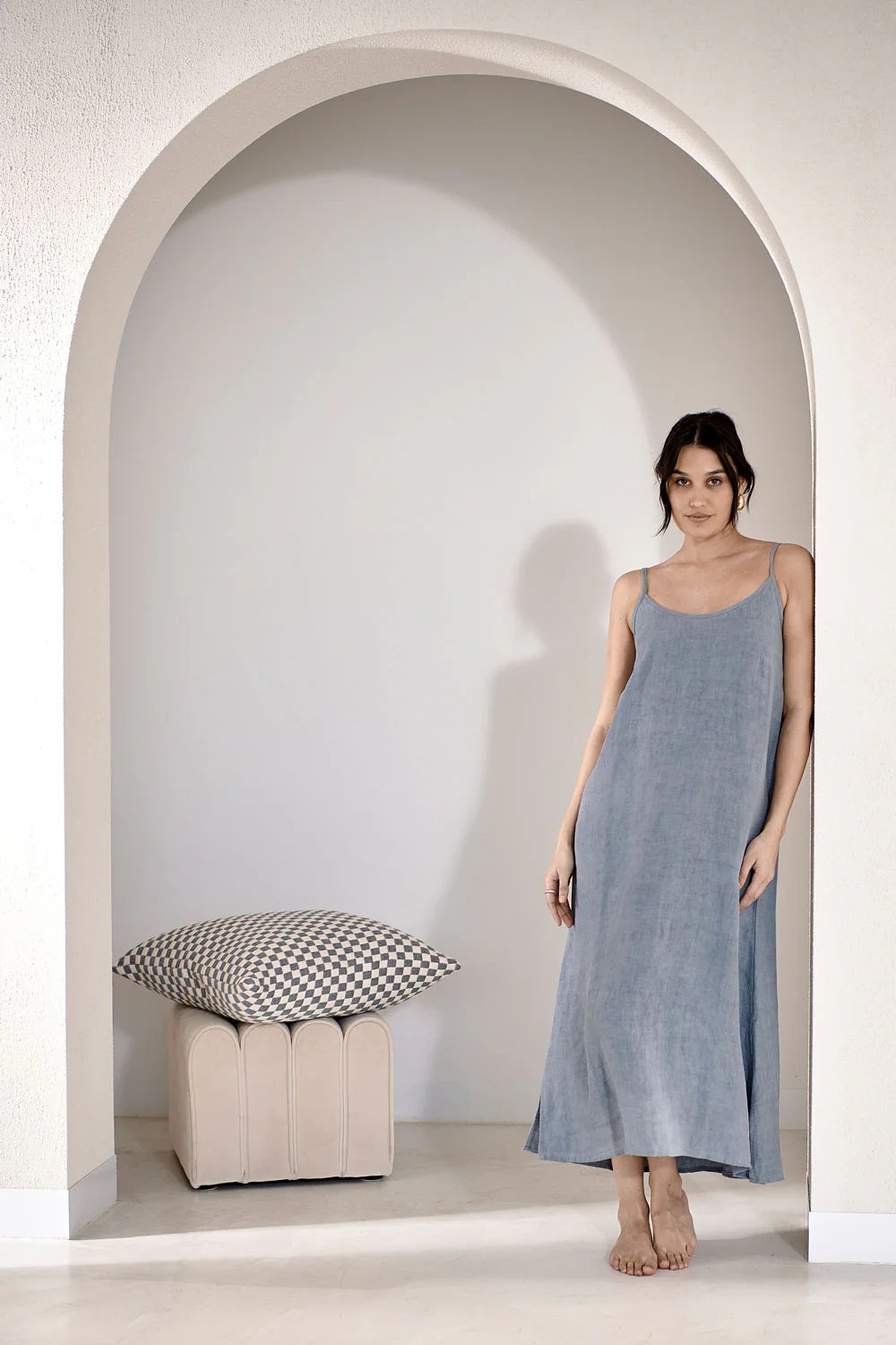 Fundamental Midi Linen Slip Dress - Blue