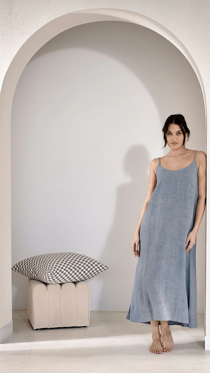 Fundamental Midi Linen Slip Dress - Blue