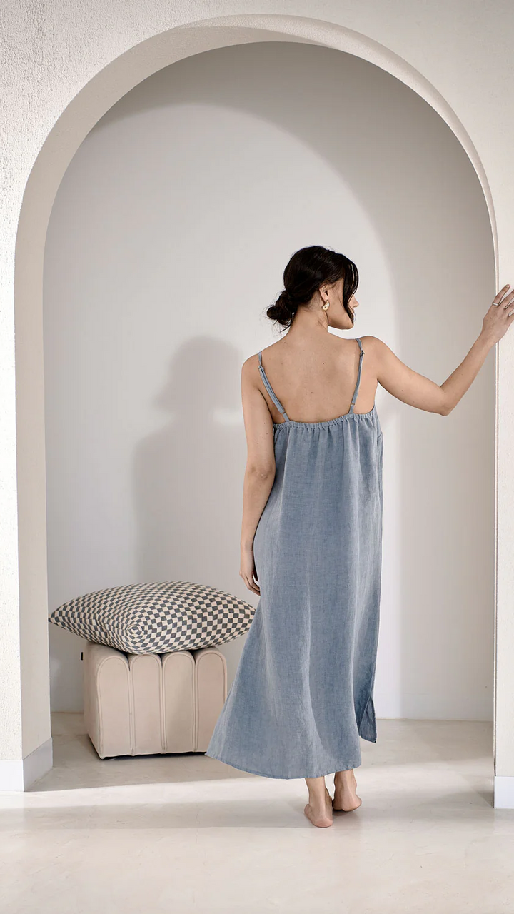 Fundamental Midi Linen Slip Dress - Blue