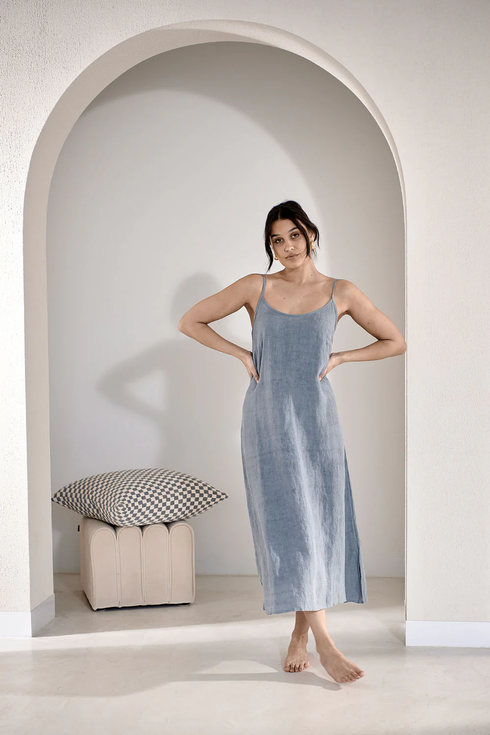 Fundamental Midi Linen Slip Dress - Blue